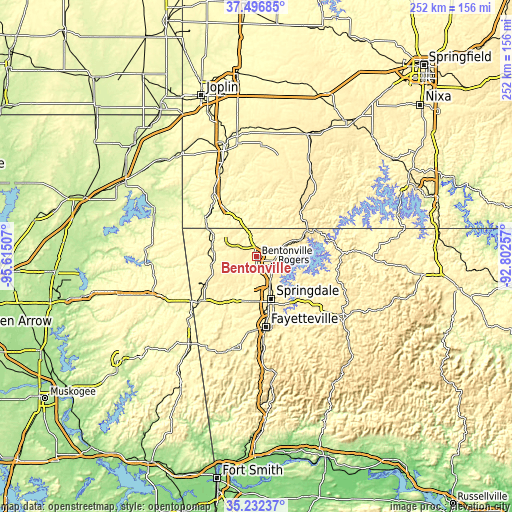 Topographic map of Bentonville
