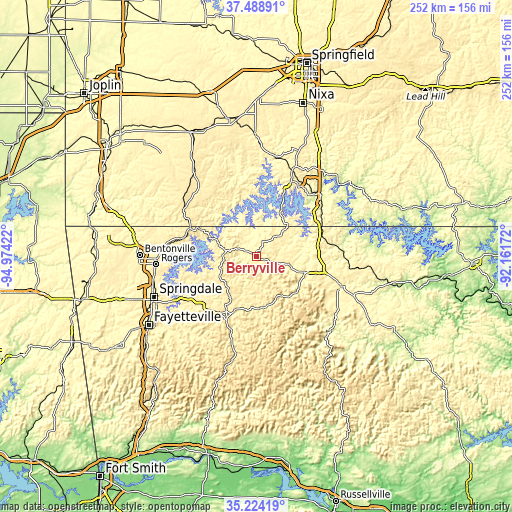 Topographic map of Berryville