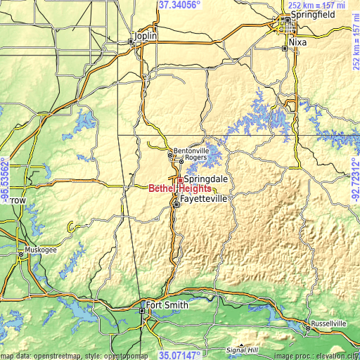 Topographic map of Bethel Heights