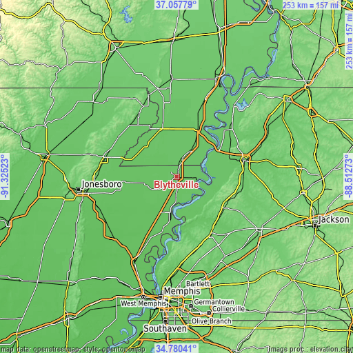 Topographic map of Blytheville