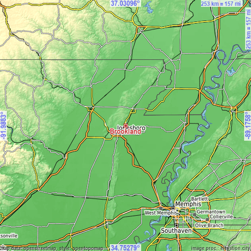 Topographic map of Brookland