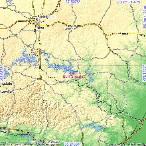 Topographic map of Bull Shoals