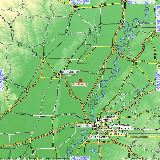 Topographic map of Caraway