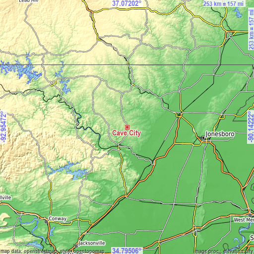 Topographic map of Cave City