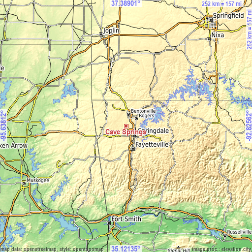 Topographic map of Cave Springs