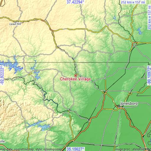 Topographic map of Cherokee Village