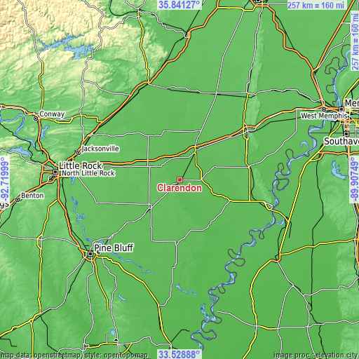 Topographic map of Clarendon