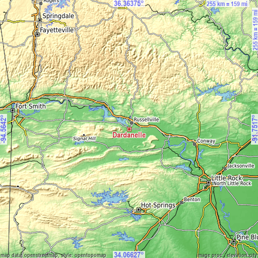 Topographic map of Dardanelle