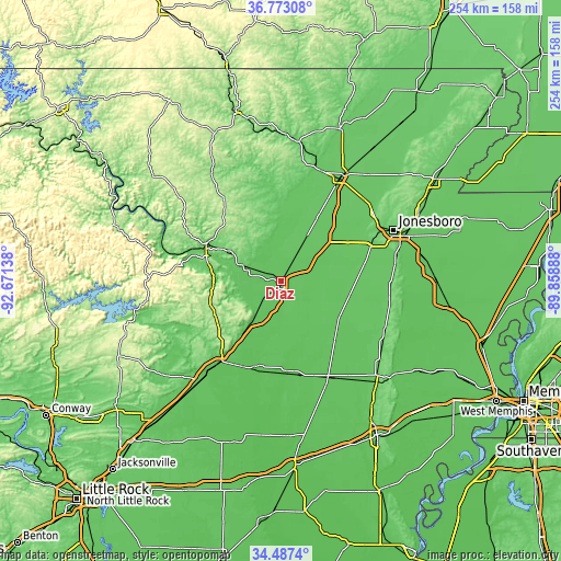 Topographic map of Diaz