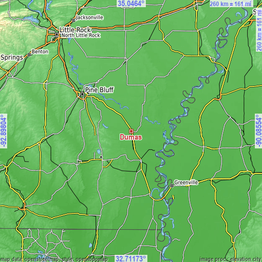 Topographic map of Dumas