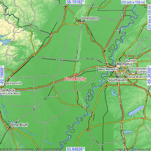 Topographic map of Forrest City