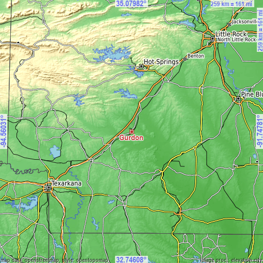 Topographic map of Gurdon