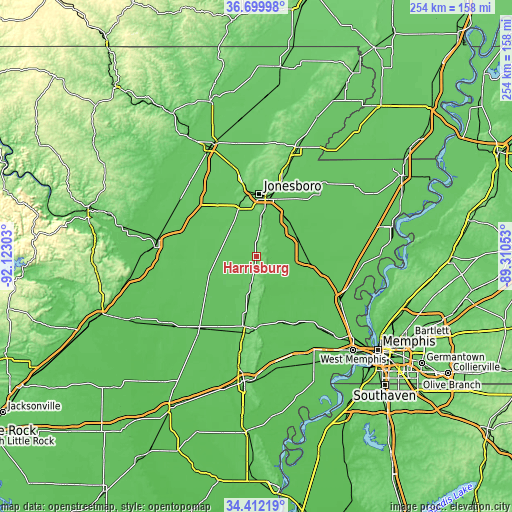 Topographic map of Harrisburg