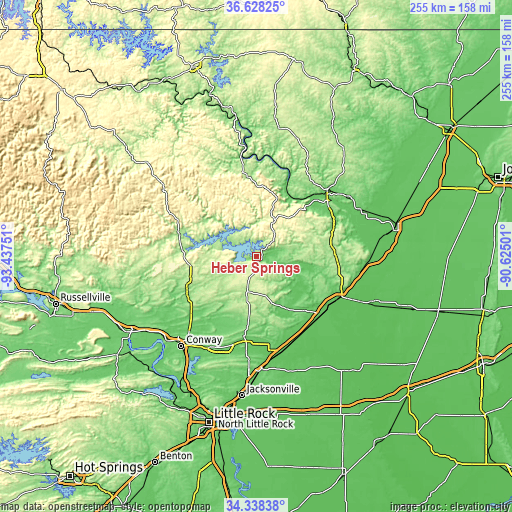 Topographic map of Heber Springs