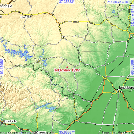 Topographic map of Horseshoe Bend