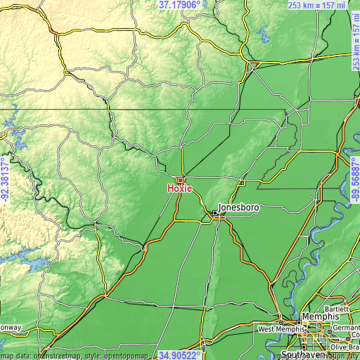 Topographic map of Hoxie