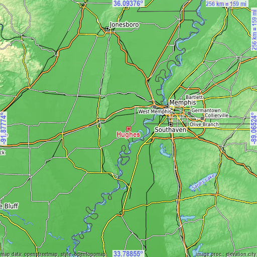 Topographic map of Hughes