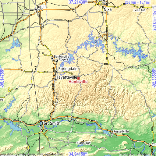 Topographic map of Huntsville