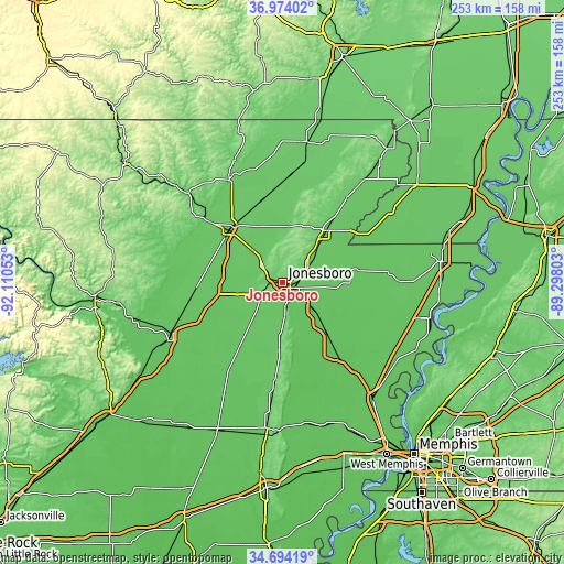 Topographic map of Jonesboro