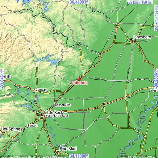 Topographic map of Judsonia