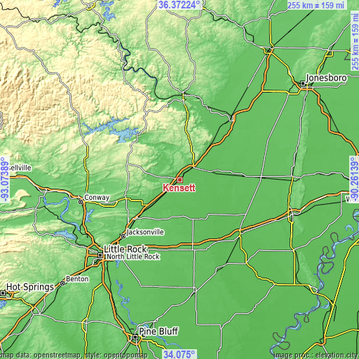 Topographic map of Kensett