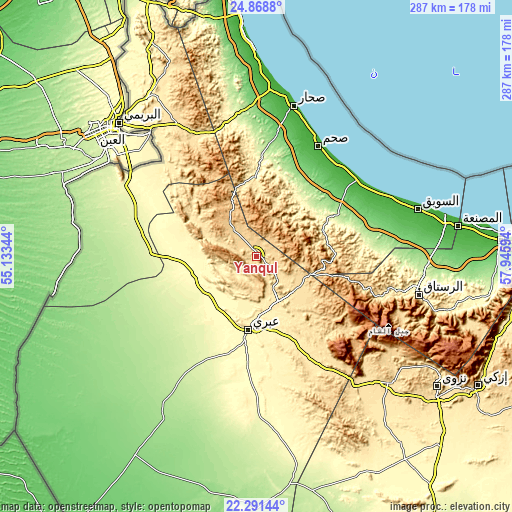 Topographic map of Yanqul