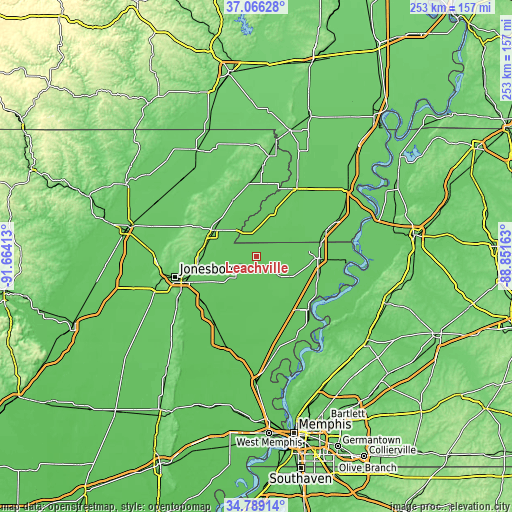 Topographic map of Leachville