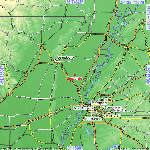 Topographic map of Lepanto