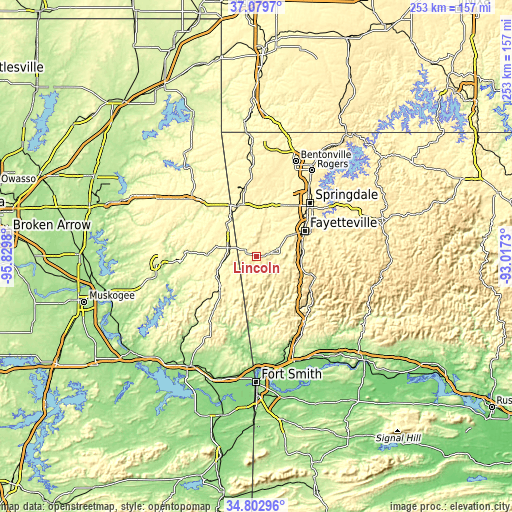 Topographic map of Lincoln