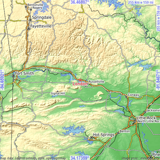 Topographic map of London