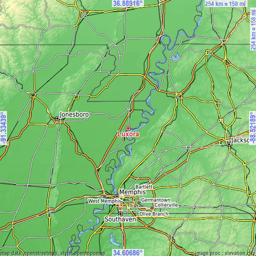 Topographic map of Luxora