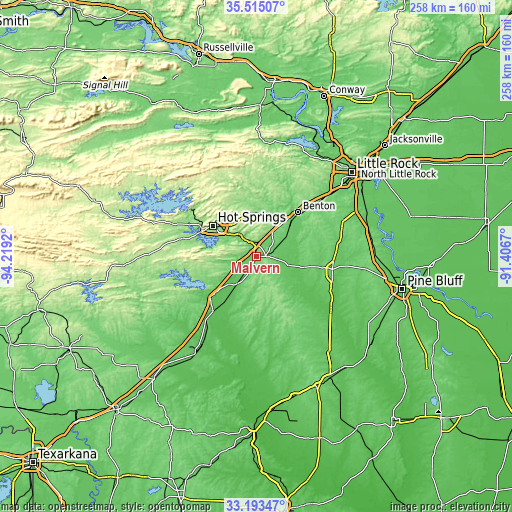 Topographic map of Malvern