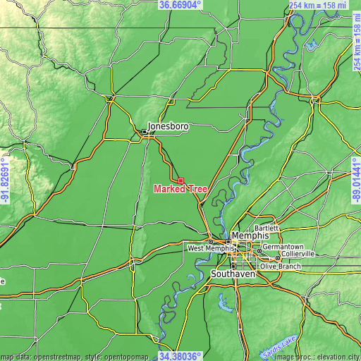 Topographic map of Marked Tree