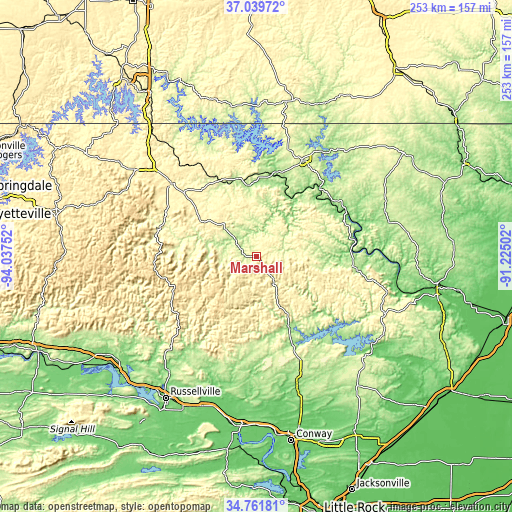 Topographic map of Marshall