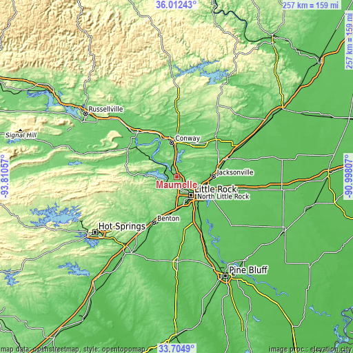 Topographic map of Maumelle