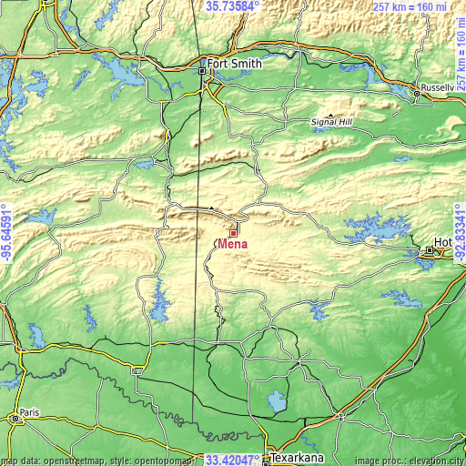 Topographic map of Mena