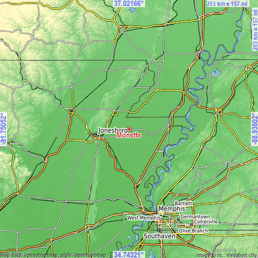 Topographic map of Monette