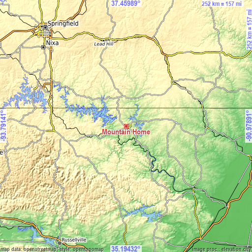 Topographic map of Mountain Home