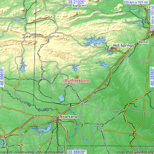 Topographic map of Murfreesboro