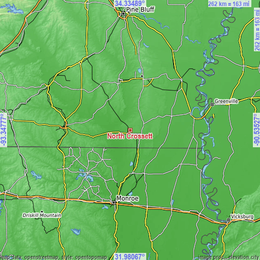 Topographic map of North Crossett