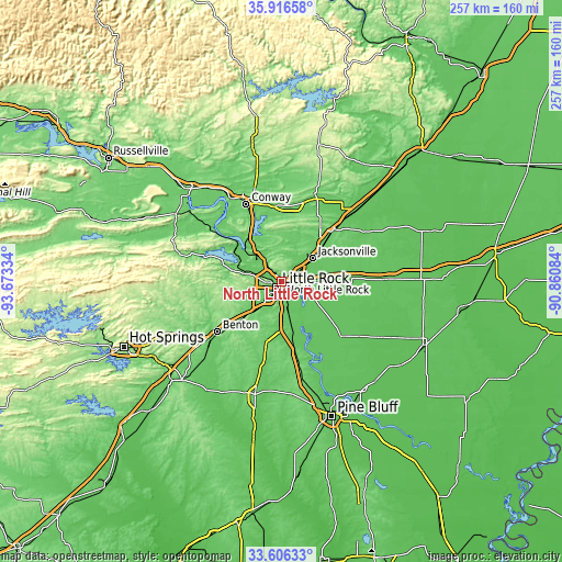 Topographic map of North Little Rock