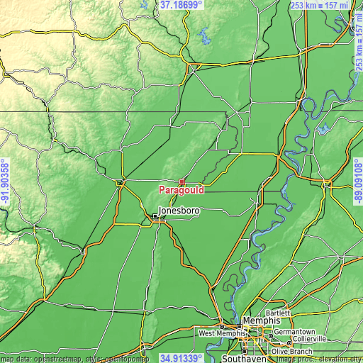 Topographic map of Paragould