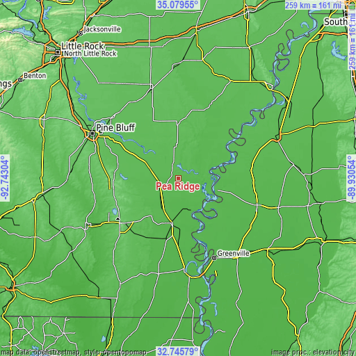 Topographic map of Pea Ridge