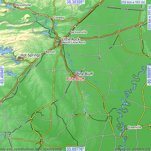 Topographic map of Pine Bluff