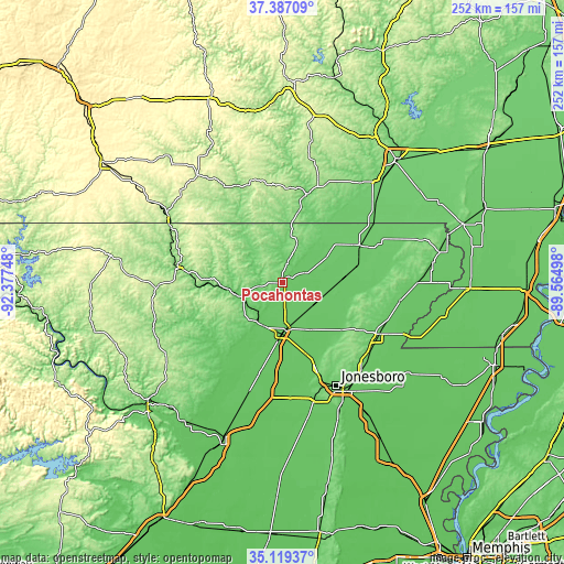 Topographic map of Pocahontas