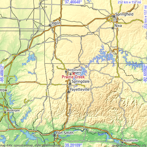 Topographic map of Prairie Creek