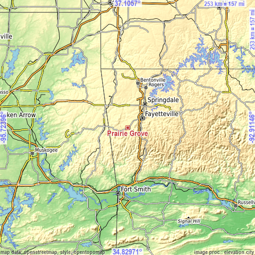 Topographic map of Prairie Grove