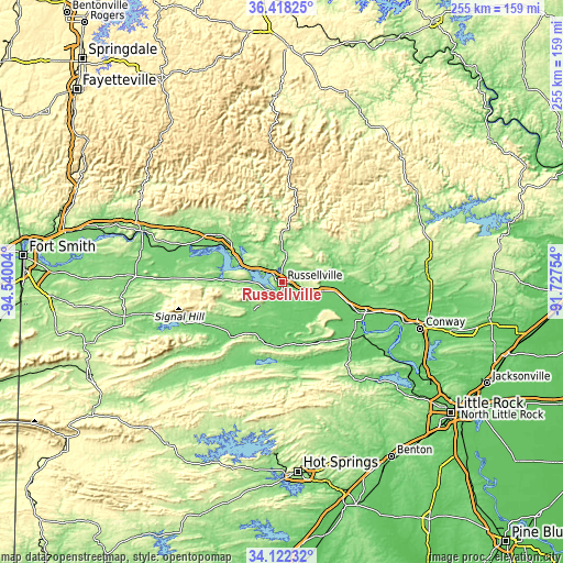 Topographic map of Russellville