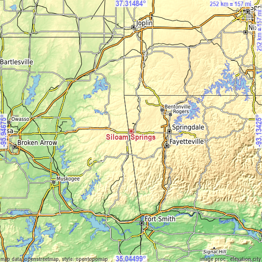 Topographic map of Siloam Springs