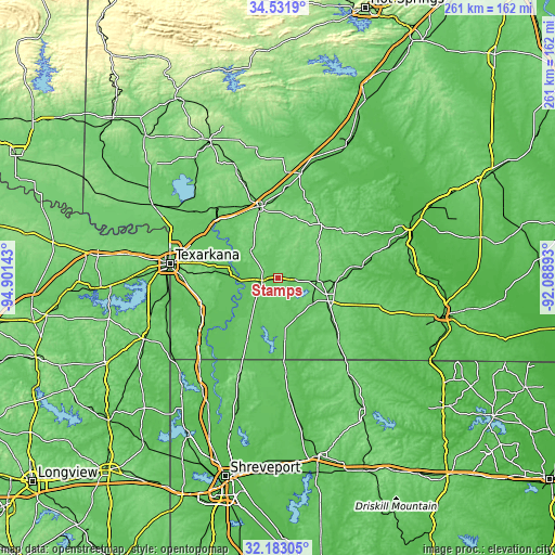 Topographic map of Stamps